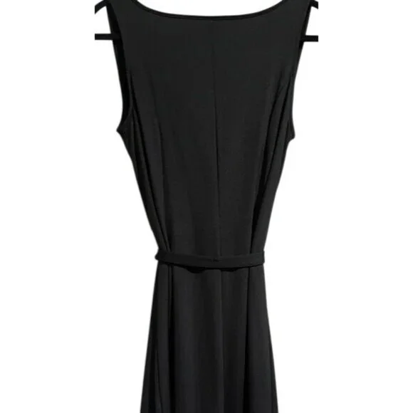 Elegant Sophisticated Sleeveless Black Cowl Neck Midi Dress With Tie Belt Size M - Picture 3 of 13